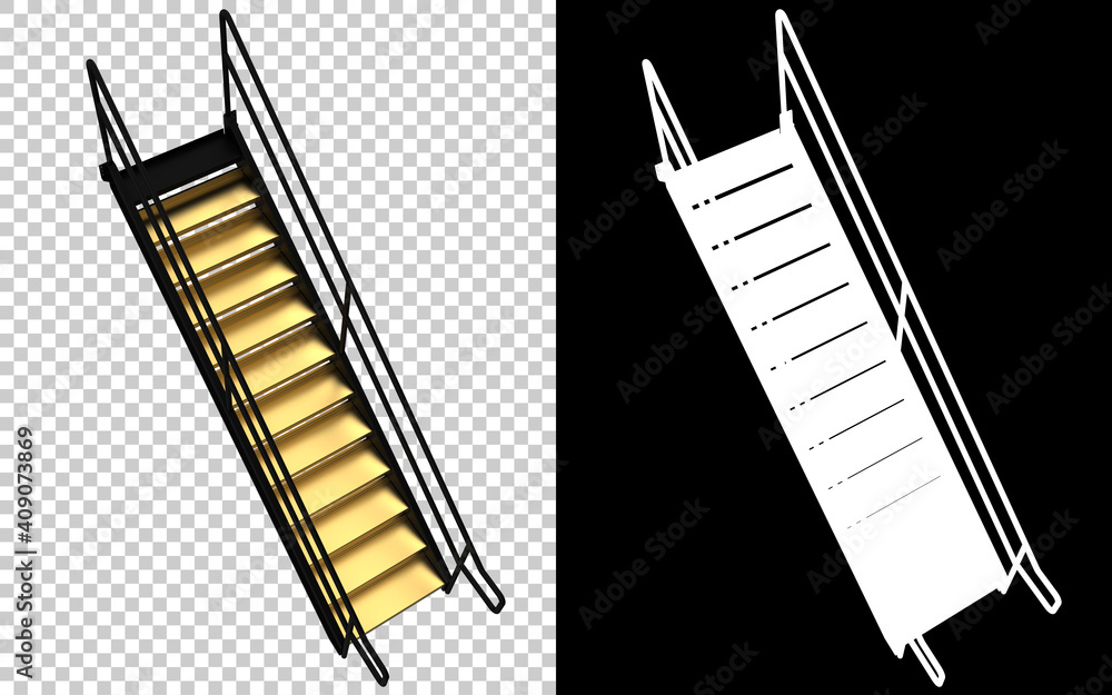 Poster metallic stairs close-up scene isolated on background with mask. ideal for large publications or pri