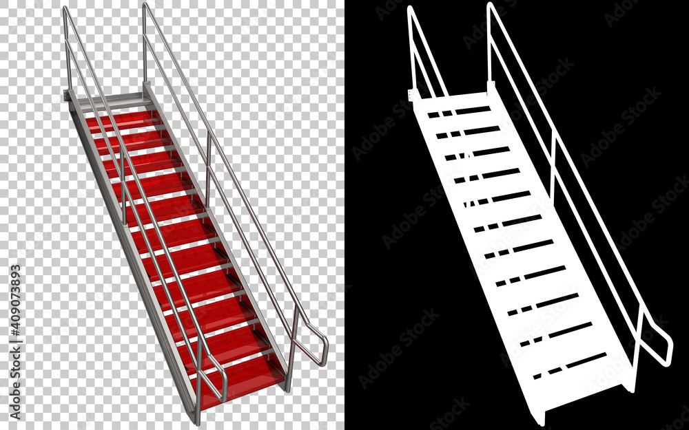 Poster metallic stairs close-up scene isolated on background with mask. ideal for large publications or pri