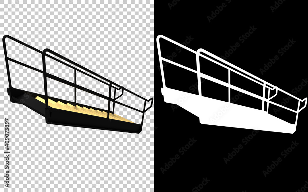 Poster metallic stairs close-up scene isolated on background with mask. ideal for large publications or pri