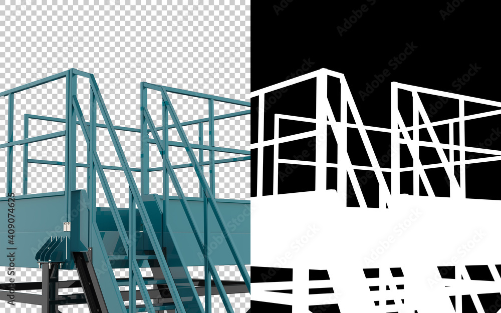 Poster metallic stairs close-up scene isolated on background with mask. ideal for large publications or pri