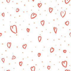 Seamless pattern with hearts in flat cartoon style - Happy Valentines day.