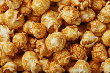 Popcorn in caramel glaze close-up as a background.