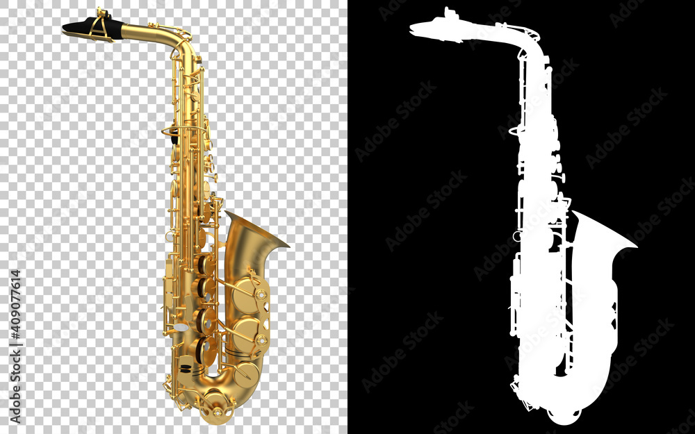 Poster saxophone close-up scene isolated on background with mask. ideal for large publications or printing.