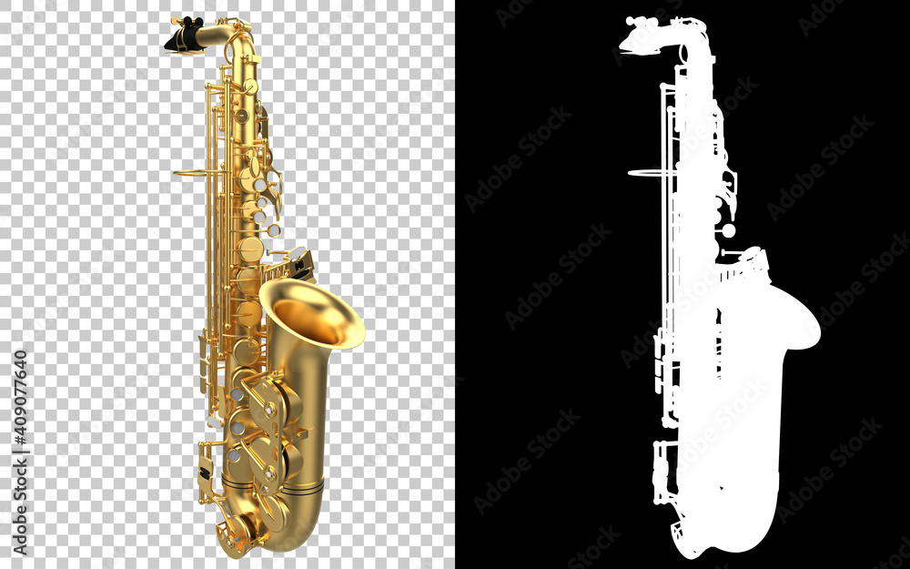 Poster saxophone close-up scene isolated on background with mask. ideal for large publications or printing.