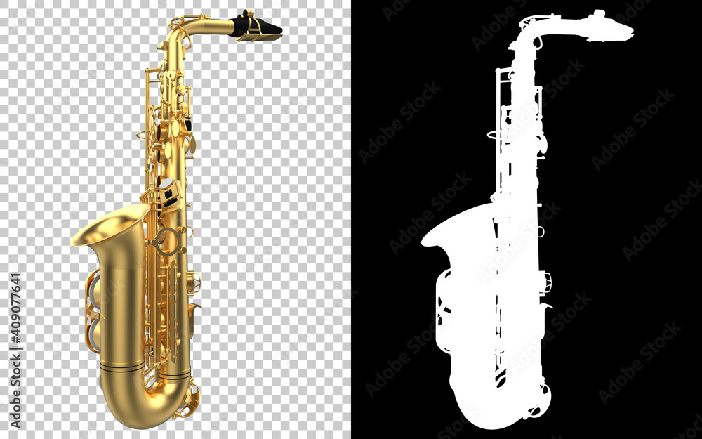 Poster saxophone close-up scene isolated on background with mask. ideal for large publications or printing.