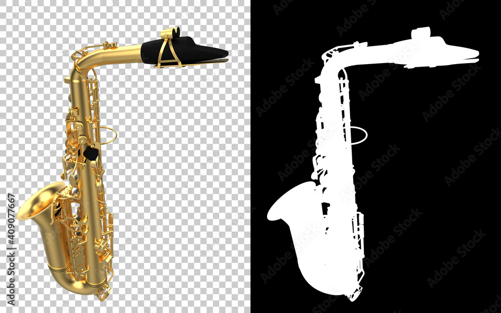 Poster saxophone close-up scene isolated on background with mask. ideal for large publications or printing.