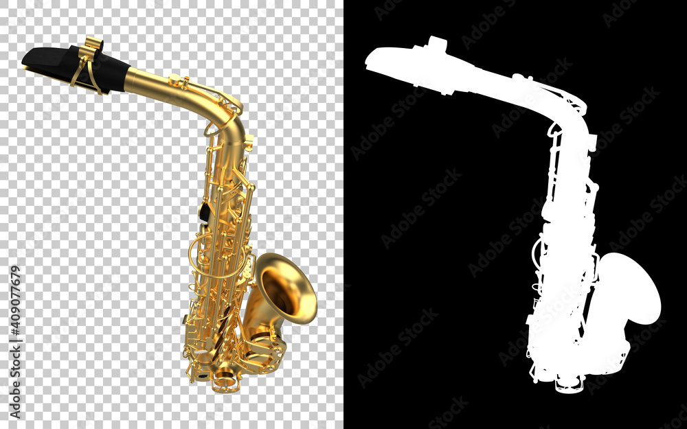 Poster saxophone close-up scene isolated on background with mask. ideal for large publications or printing.