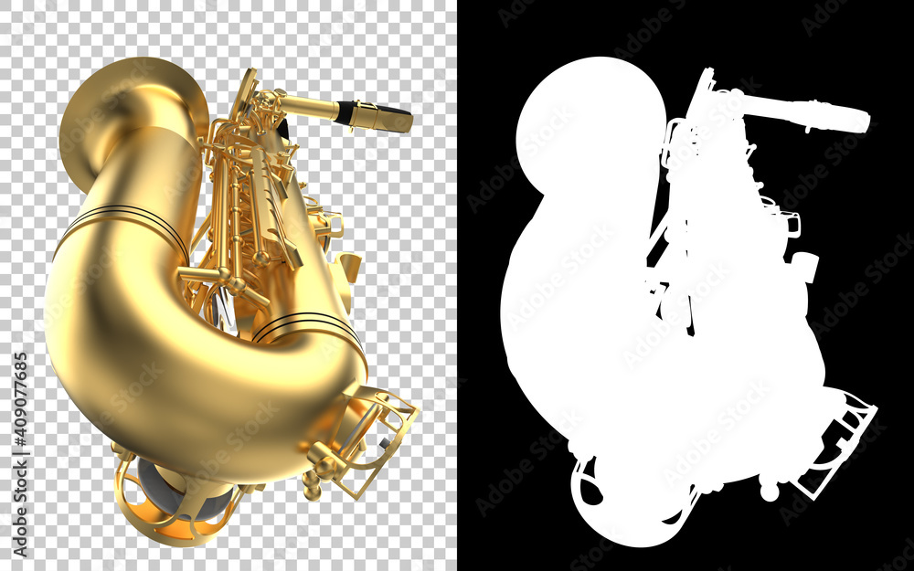 Poster saxophone close-up scene isolated on background with mask. ideal for large publications or printing.