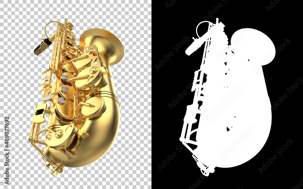 Poster saxophone close-up scene isolated on background with mask. ideal for large publications or printing.