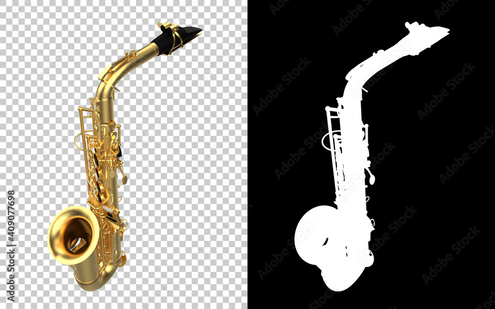 Poster saxophone close-up scene isolated on background with mask. ideal for large publications or printing.