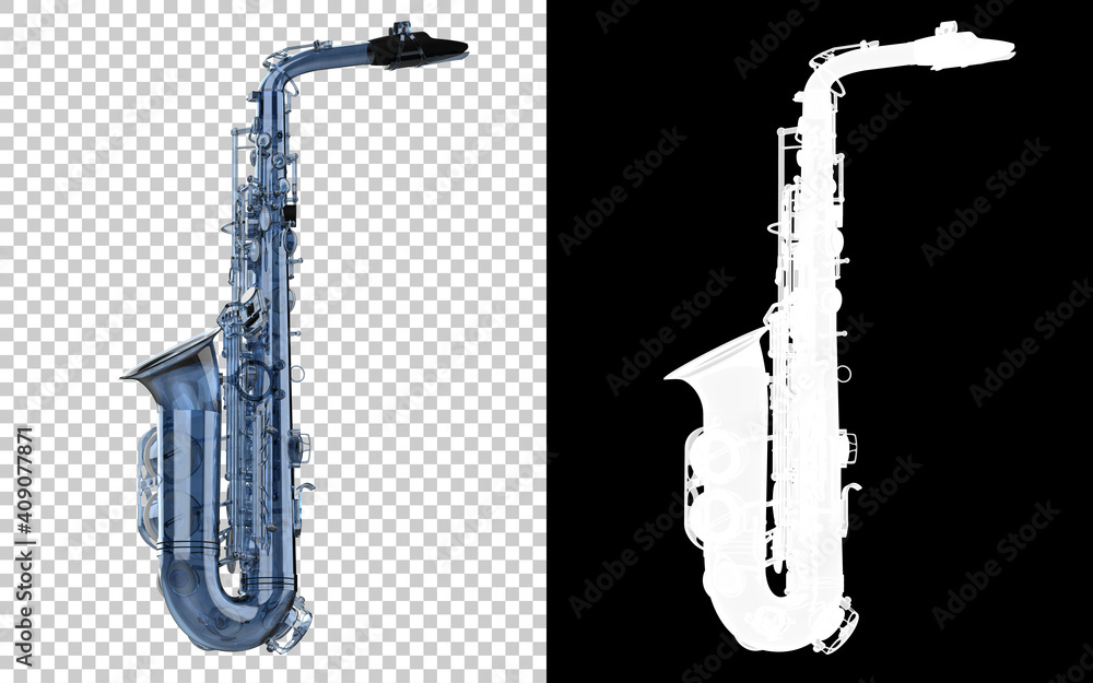 Poster saxophone close-up scene isolated on background with mask. ideal for large publications or printing.