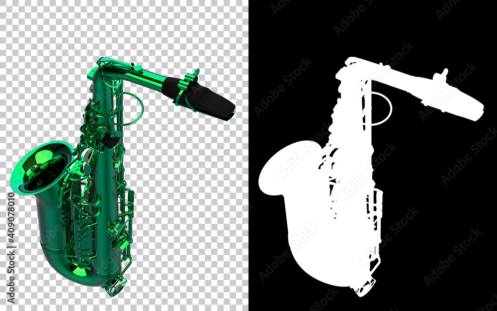 Poster saxophone close-up scene isolated on background with mask. ideal for large publications or printing.