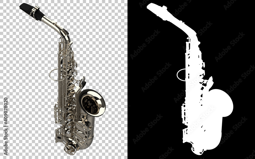 Poster saxophone close-up scene isolated on background with mask. ideal for large publications or printing.