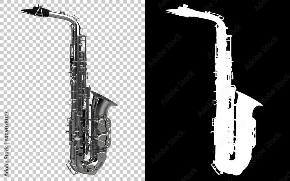 Poster saxophone close-up scene isolated on background with mask. ideal for large publications or printing.