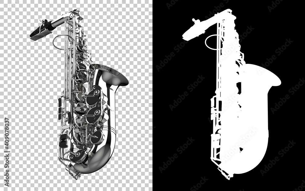 Poster saxophone close-up scene isolated on background with mask. ideal for large publications or printing.