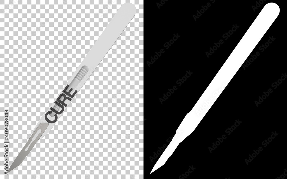 Aufkleber disposable scalpel isolated on background with mask. 3d rendering - illustration