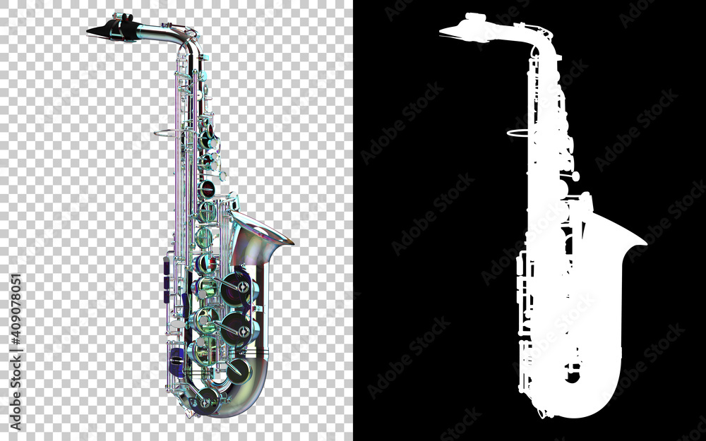 Poster saxophone close-up scene isolated on background with mask. ideal for large publications or printing.