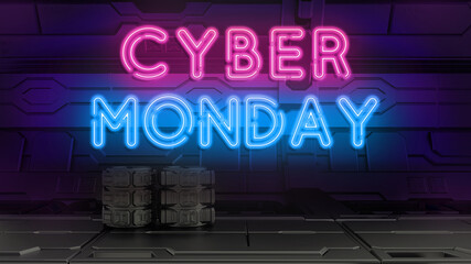 cyber monday neon light sci-fi poster 3d render