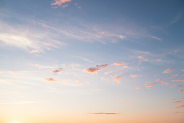 Colorful cloudy sky at sunset. Orange And Yellow Colors. Sky texture, abstract nature background.