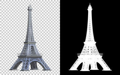 Eiffel tower isolated on background with mask. 3d rendering - illustration