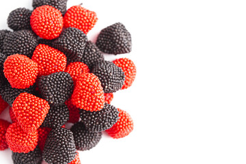 Raspberry and Blackberry Gummy Candies on a White Background