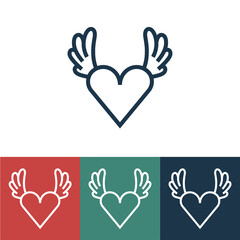Line icon heart with wings