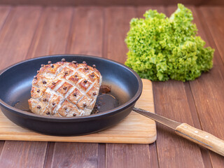 ready meat in a frying pan food