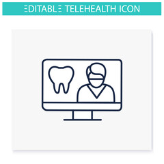 Teledentistry line icon. Telehealth medical care. Virtual dentist consultation. Telemedicine, health care concept. Online stomatology, dental medicine. Isolated vector illustration. Editable stroke 