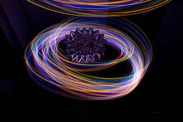 Lightpainting with color traces in mirror
