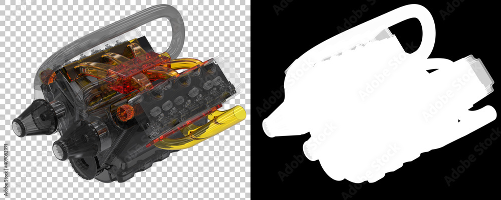 Poster v6 engine isolated on background with mask. 3d rendering - illustration