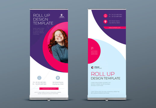 Business Roll Up Banner Layout with Pink Circle Elements