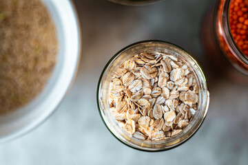 jars of legumes and grains zero waste and organic