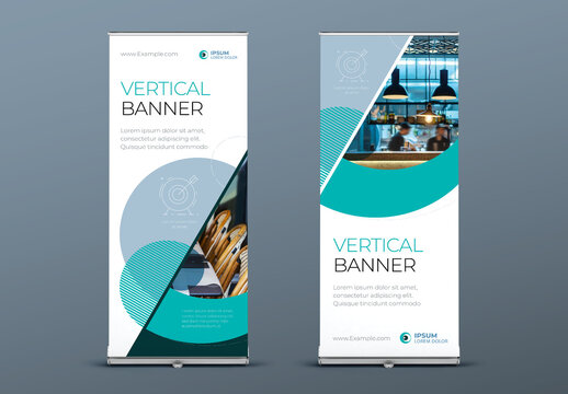 Retractable Banner Layout with Teal Circle Elements