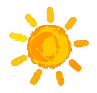 Orange sun symbol painted. Cartoon sun icon. Vector illustration.