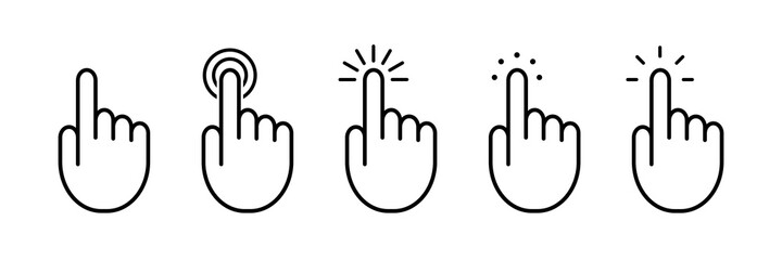 Set of pointer cursor сomputer mouse icons. Vector hand cursor. Hand touch icon, click.