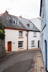 Pastel coloured seaside cottages in the seaside port of Cawsands, Cornwall. 