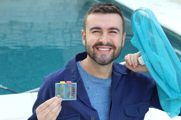 Employee of swimming pool cleaning service 