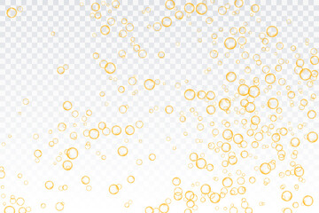 Golden air bubbles, oxygen, champagne crystal clear, isolated on a transparent background of modern design. Vector illustration of eps 10.