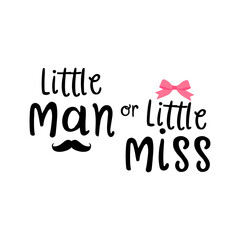 Little Man or Little Miss? Gender reveal party card, banner vector element  design