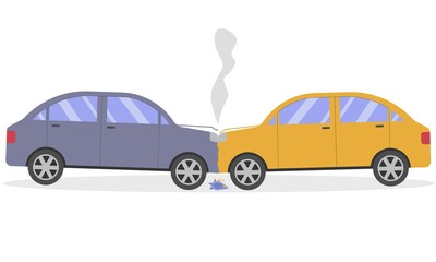 a two-car car accident. Head-on collision of cars.