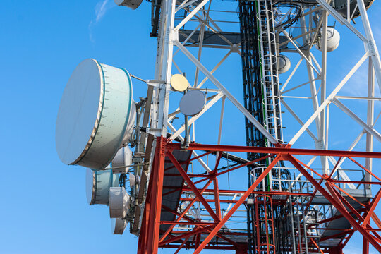 radio communication antenna on blue sky background