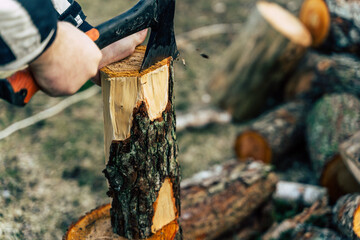 Splitting Firewood with Ax, Doing Spring Chores