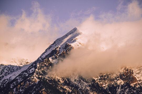 Scenic view of snowcapped mountain against cloudy sky in the Pyrenees