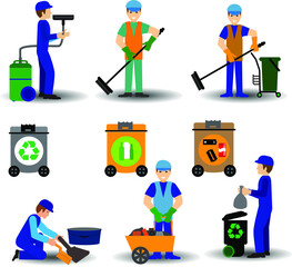 Cleaning. Industrial Cleaning Worker with Tools and Equipment.