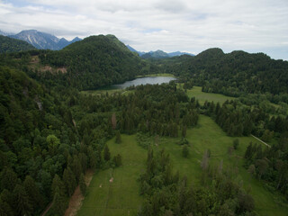 Fototapeta na wymiar drone shot of landscape with mountains and sky