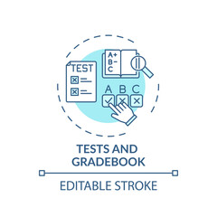 Tests and gradebook concept icon. Online course management system elements. Way to check students growth idea thin line illustration. Vector isolated outline RGB color drawing. Editable stroke