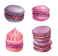 Valentine's macaroons clipart.Watercolor pink and lavender macarons.Set of French macarons.Watercolor bakery clipart.Watercolor sweet desserts.