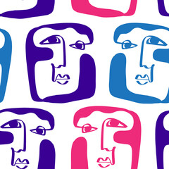 Colored Modern Abstract Faces Seamless Pattern Texture