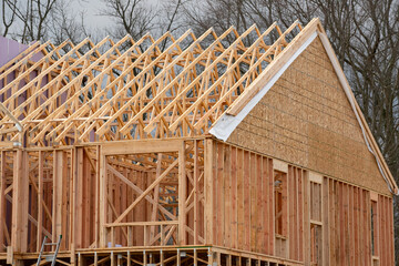 rafters and walls of a plywood house