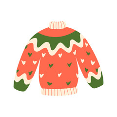 Hand drawn vector illustrations of warm winter and autumn woolen sweater in scandinavian style. Trendy flat design element of winter clothes.